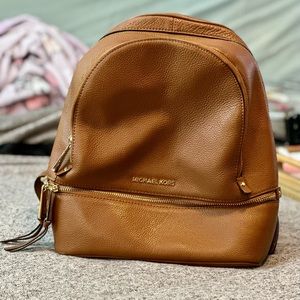 Large Brown Leather Michael Kors Rhea Backpack EUC